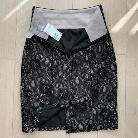 BLACK Lace Pencil Skirt Bodycon High Waist Zipper - Picture 4 of 6